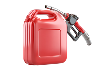 Red Gas Can with Fuel Nozzle Fueling Transportation Energy