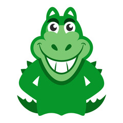 Grinning Cartoon Crocodile in Bold Green with Clean Outline Mascot Style