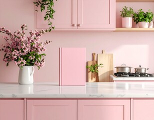 modern kitchen in baby rose with book
