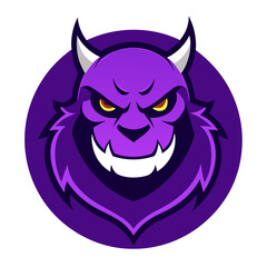 Purple Beast Mascot with Aggressive Eyes in Circular Gradient Emblem