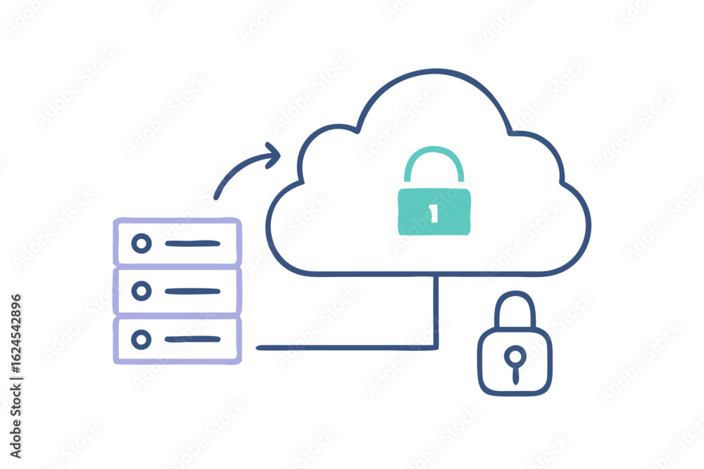 Poster secure cloud data transfer with server and lock icons