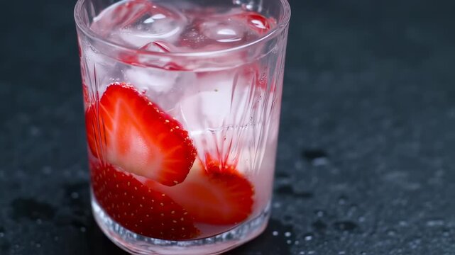 Refreshing Strawberry Gin Cocktail with Ice Cubes