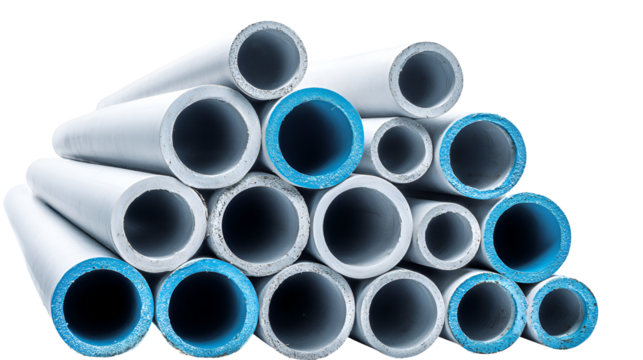 Stacked White Pipes with Blue Interior