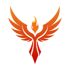 Mythical Bird Logo with Wide Wings and Glowing Flame Core Design