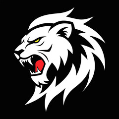 Roaring Lion with Electric White Mane on Black for Bold Symmetrical Logo