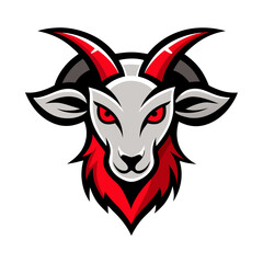 Goat Mascot Logo with Massive Curved Horns and Red Highlighted Gaze