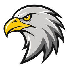 Side-Facing Bald Eagle Mascot in Gray and White with Sharp Yellow Beak