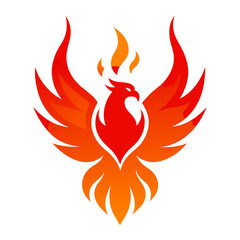 Silhouetted Phoenix in Radiant Orange and Red with Stylized Flame Layers