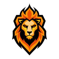 Golden Lion Mascot with Flaming Mane and Orange-Black Geometric Balance