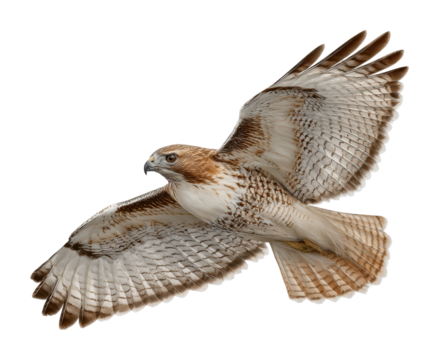 Majestic hawk in flight over scenic landscape nature environment isolated on transparent background