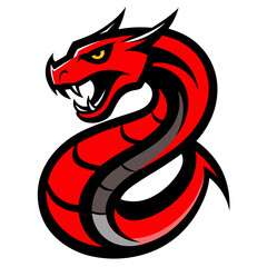 Coiled Red Serpent with Bold Black Outlines and Aggressive Fanged Pose