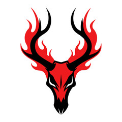 Flaming Deer Skull Silhouette with Neon Red Edges on Minimal Vector Layout