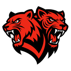 Dual Animal Crest Featuring Bear and Tiger in Aggressive Snarling Poses