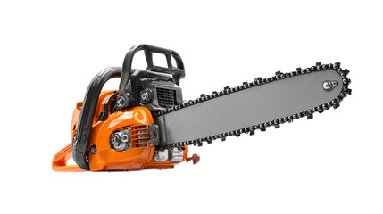 Powerful Orange Chainsaw Closeup View