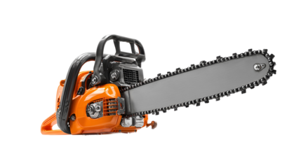 Powerful Orange Chainsaw Closeup View
