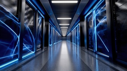 Futuristic Data Center with Advanced Lighting