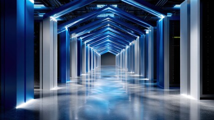 Fototapeta premium Futuristic Technology Corridor with Neon Lighting