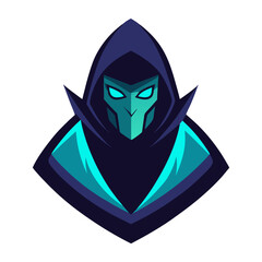 Mysterious Rogue Character with Sleek Cloak and Digital Teal Highlights