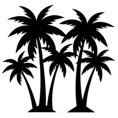 Fototapeta premium Group of six tropical palm tree silhouettes isolated on white background