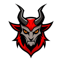 Demonic Mascot with Horns and Intense Gaze on Grunge-Style Background