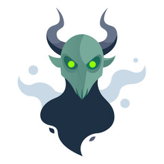 Mystic Ghost Head with Abstract Horns, Glowing Eyes, and Swirling Dark Mist