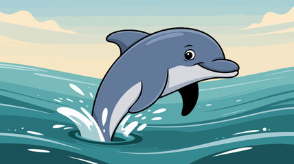 Obraz premium Vector Cartoon Dolphin SVG Illustration with Playful Expression in Flat Style for Web and Digital Media