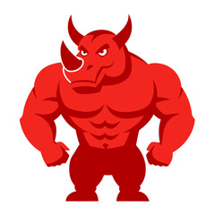 Aggressive Rhino Mascot with Muscular Contours on Solid White Background
