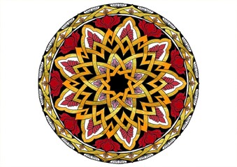 Luxurious mandala design in Regal Flame Gold tone with bold floral accents. Perfect for spiritual art, tattoo references, decor, or cultural digital illustrations.