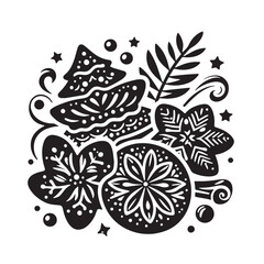 Black Christmas cookies Silhouette Vector, High Quality Illustration on White Background