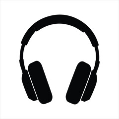 Black silhouette of modern over ear headphones on a white background