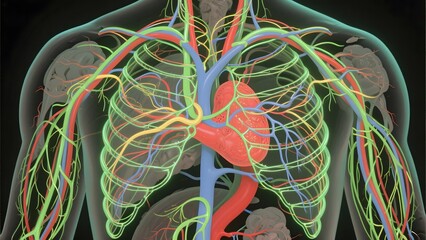 Illustration of the Human Cardiovascular System Highlighting Blood Vessels and Heart