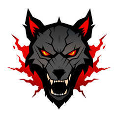 Hellhound Duo Emblem with Cracked Stone Background and Glowing Eyes