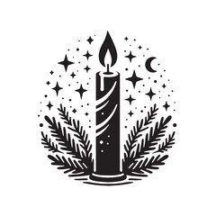 Black Christmas candle Silhouette Vector, High Quality Illustration on White Background