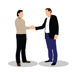 Fototapeta premium Two Business People Shaking Hands Isolated on White. Meetings and discussions for white collar workers, company CEO management vector art