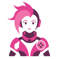 Esports Anime Girl with Pink Glow, Bubblegum Hair, and Vector Controller Pose