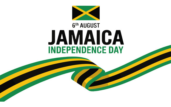 Modern Jamaica Independence Day Banner (6th August) with Flag & Ribbon Graphic - Powered by Adobe