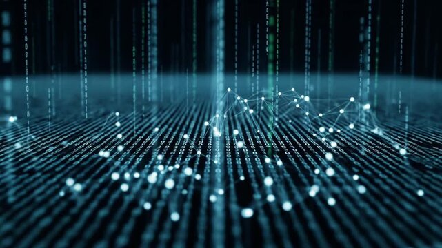 Dynamic Digital Data Flow with Blue and Green Binary Code in Black Background