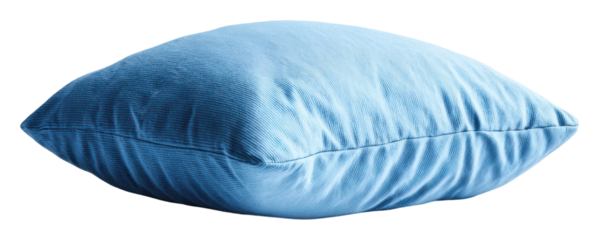 Relaxing blue pillow on a cozy sofa home warm environment view isolated on transparent background