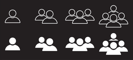 People line and flat icons set. Team of workers. User profile symbol. Group of people. Group of users collection. Persons symbol. Men women. Crowd of humans.Organizational Vector Icons for Cargo and I
