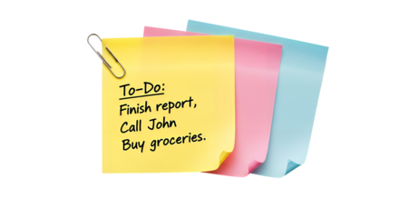 To-Do List on Colorful Sticky Notes with Paperclip Isolated on Transparent Background