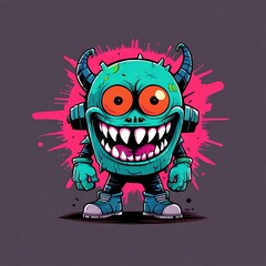 Groovy Monster Beats: A vibrant, cartoonish illustration of a friendly monster DJ, radiating positive energy and musical vibes.