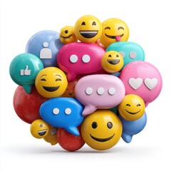 Collection of colorful social media icons and emojis representing communication and connection