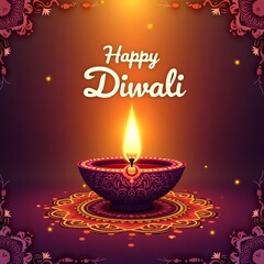 Happy Diwali Festival of Lights with Burning Diya and Mandala Art - illustration image suitable for greeting cards, fb post, banner 