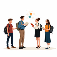 Four students discussing and collaborating on projects indoors  