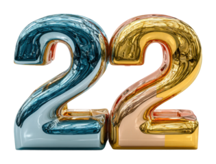 Celebrating the elegant number 22 in a modern style gallery glass isolated on transparent background