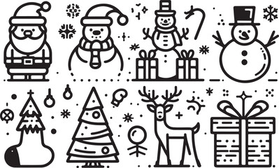 Obraz premium Black vintage vector illustration set of woman fashion doodle icons design for Christmas holiday