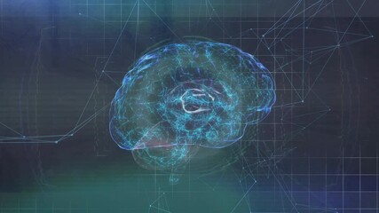 Activating grid triggers holographic brain rotating amid electric arcs to visualize neural network - Powered by Adobe