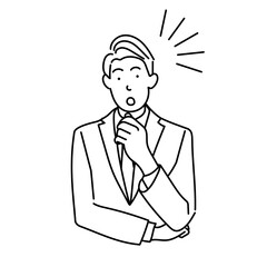 驚いたビジネスマンの線画ベクター｜気づき・ひらめき・表情アイコン・透明背景