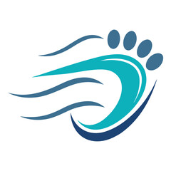 Naklejka premium Stylized Running Footprint Logo with Fluid Motion Arc