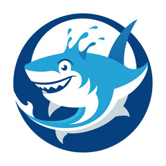 White Shark Mascot Leaping with Splash Effects in Ocean Badge